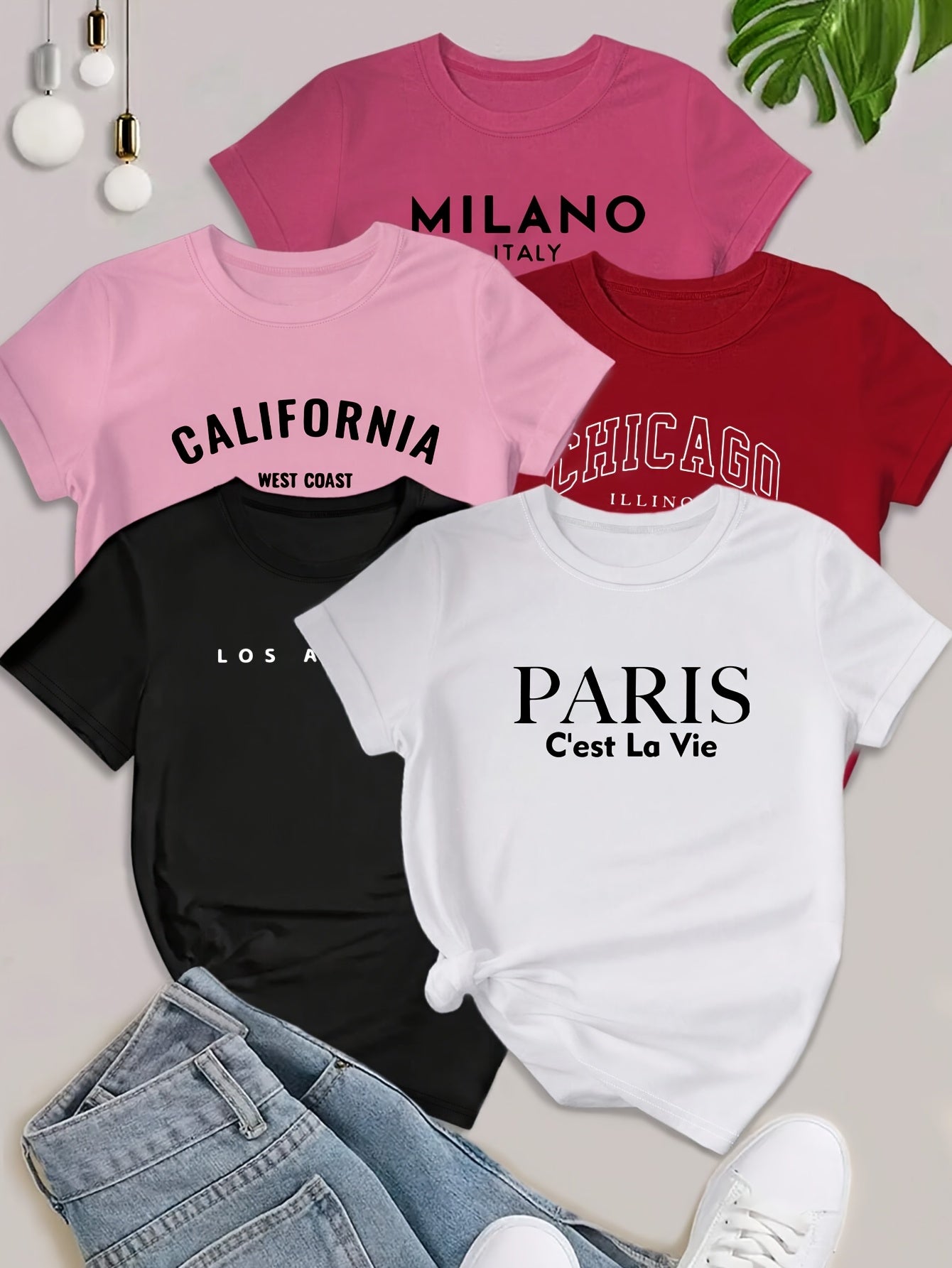 Women's Short Sleeve Printed T-shirt Five Pack PB-527